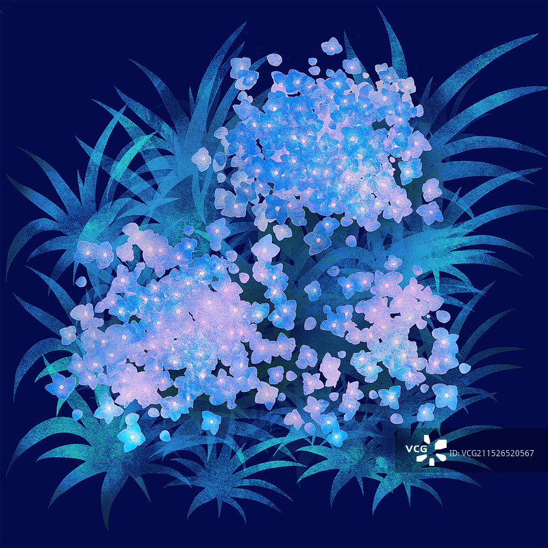 蓝色花丛插画图片素材