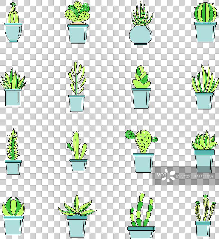 多肉植物和仙人掌图标彩色合集图片素材