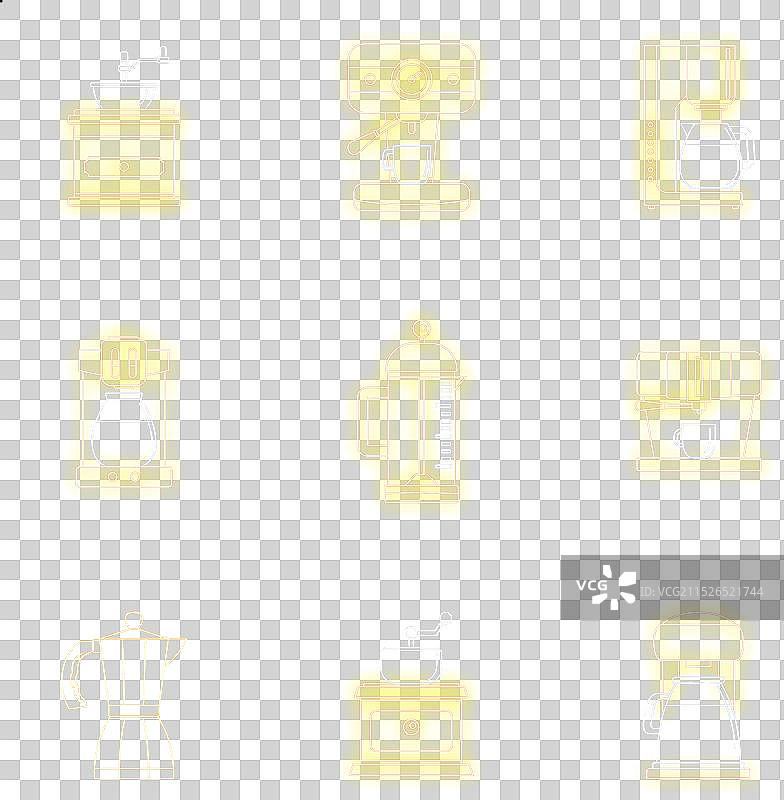 霓虹灯风格咖啡机、浓缩咖啡壶图标集图片素材