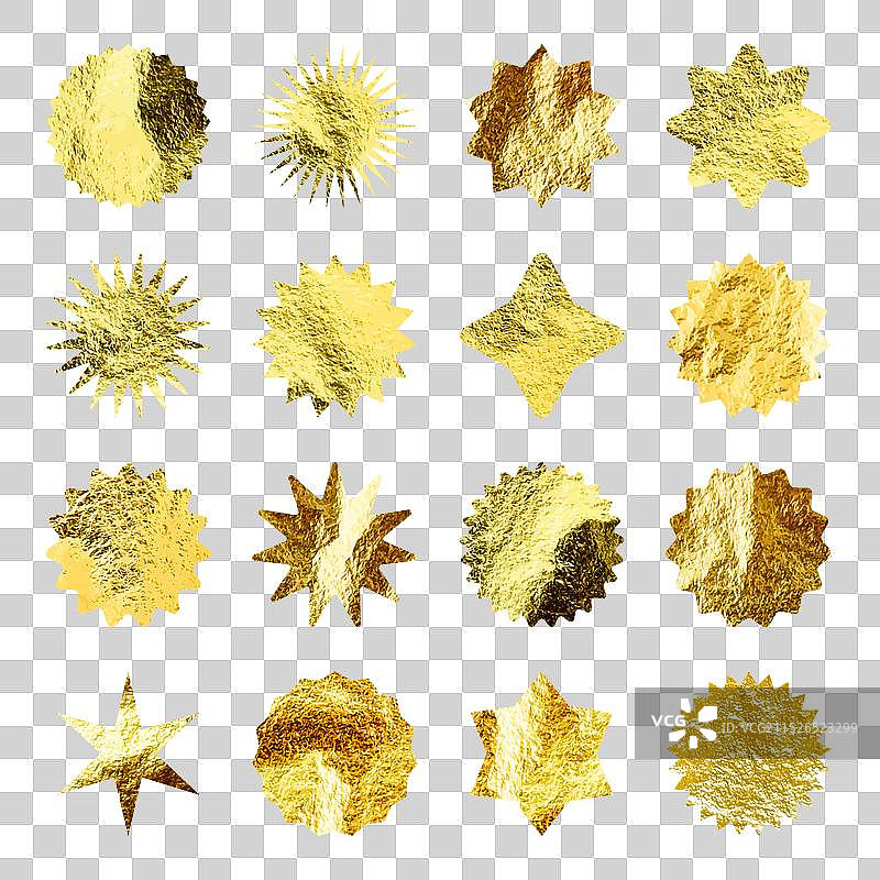 金色星星放射状符号，闪亮金箔图片素材