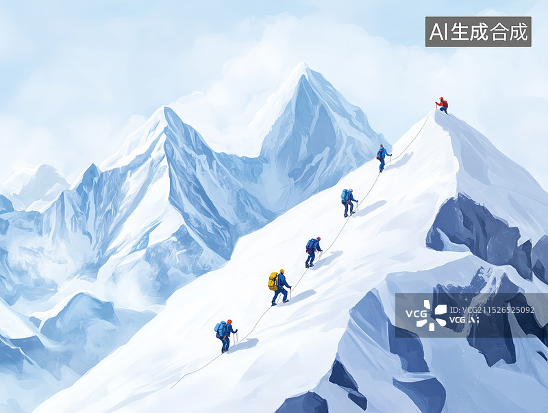 【AI数字艺术】雪山上登山的人们图片素材