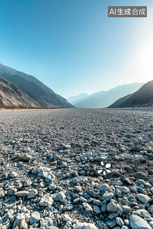 【AI数字艺术】蓝天映衬下的高原荒漠风光图片素材