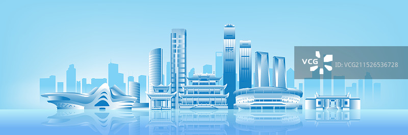 蓝色长沙城市建筑科技现代剪影矢量插画图片素材