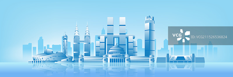 蓝色重庆城市建筑科技现代剪影矢量插画图片素材