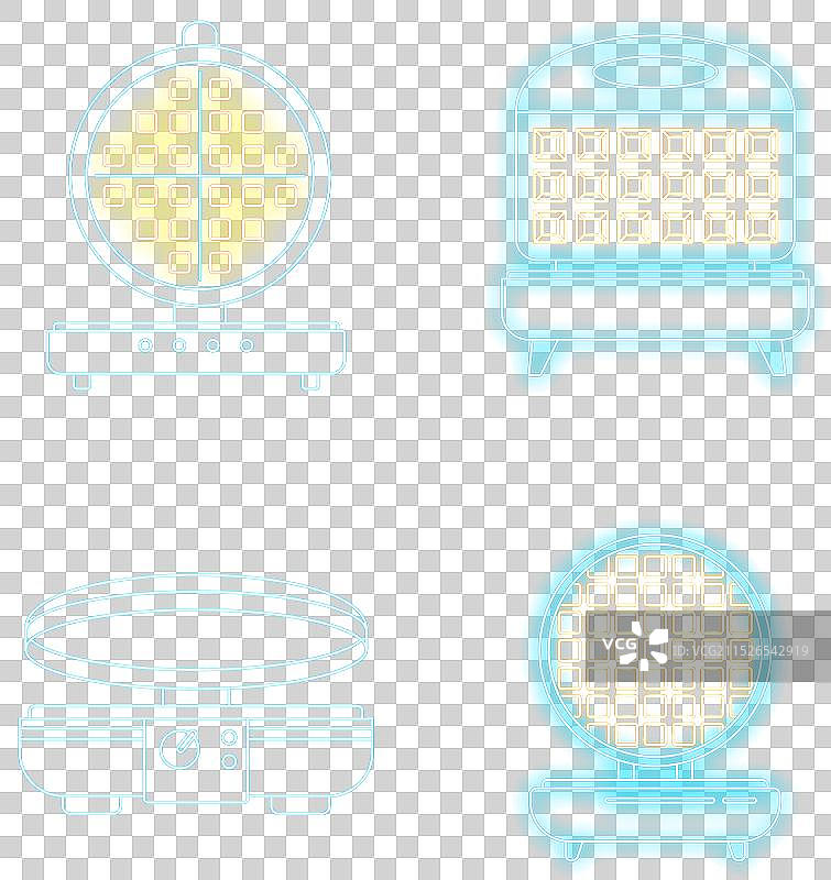 家用华夫饼机霓虹灯图标集图片素材