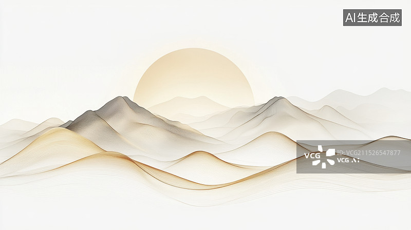 【AI数字艺术】金色与白色地形山脉线条三维图形插画背景图片素材