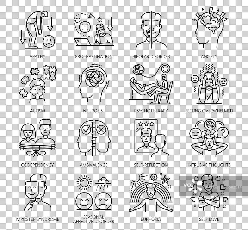 心理问题与精神健康图标合集图片素材