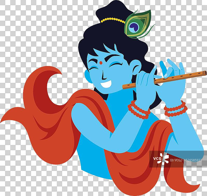 快乐的贾马什塔米节克利须那神吹笛图片素材