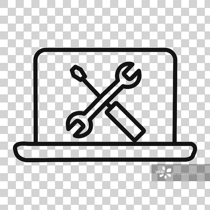 维修笔记本电脑线性图标集图片素材