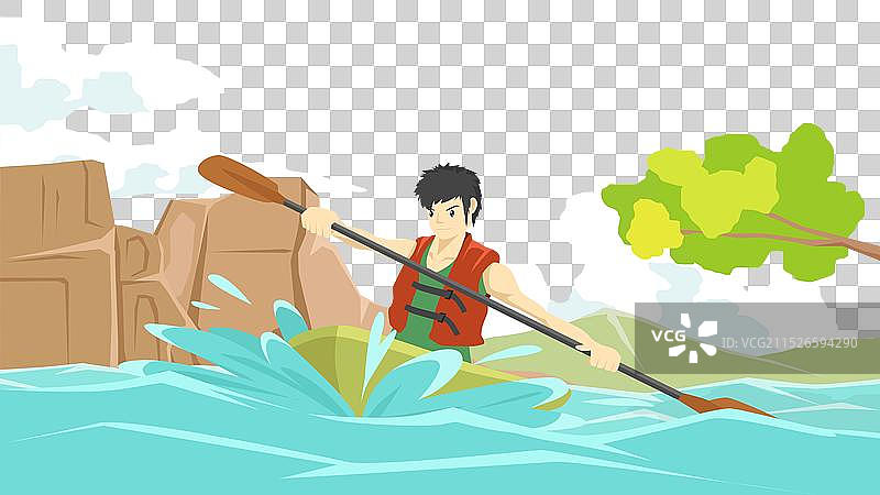 运动员在激流中划独木舟图片素材