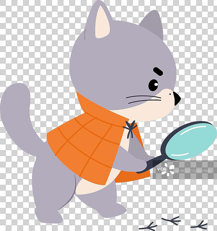 带放大镜的猫咪侦探角色图片素材