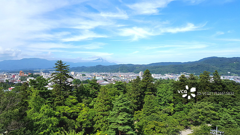 日本福岛县会津若松市，从会津若松城眺望会津若松市图片素材