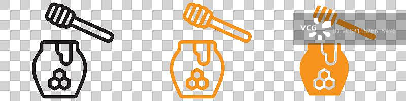 蜂蜜罐和蜂蜜勺图标集，甜食图片素材