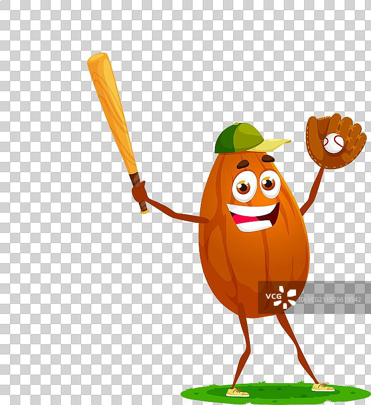 卡通杏仁坚果角色打棒球比赛图片素材