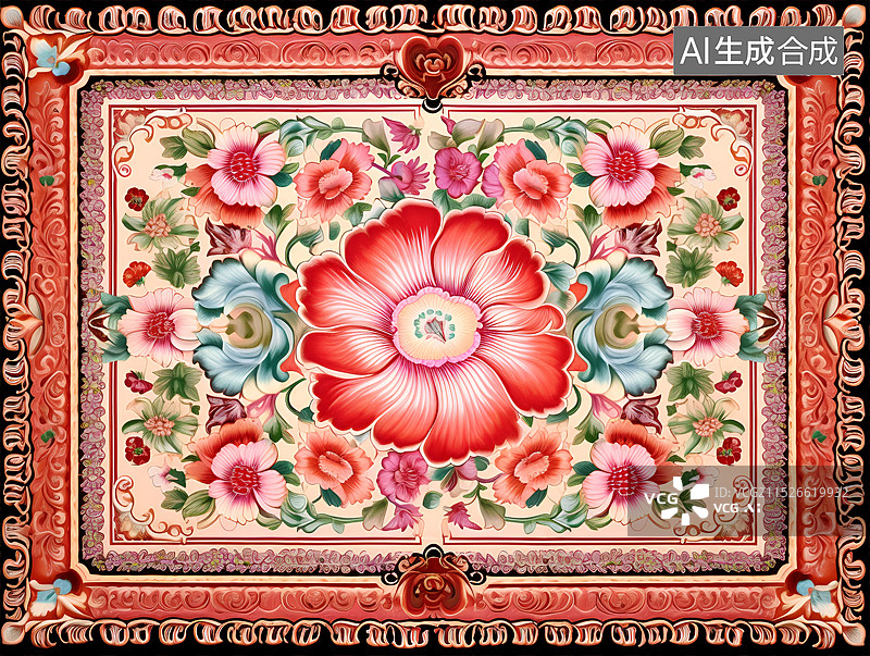 【AI数字艺术】牡丹花图案的地毯图片素材