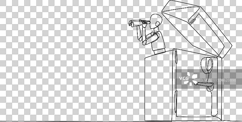 智能机器人出现的单线画图片素材