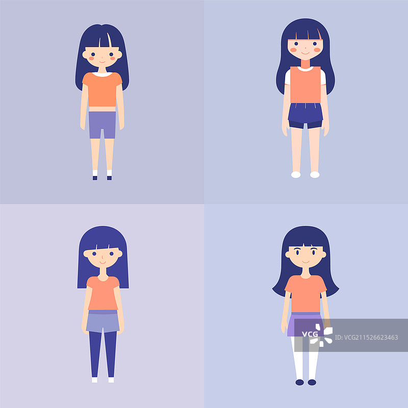 卡通女孩的不同姿势图片素材