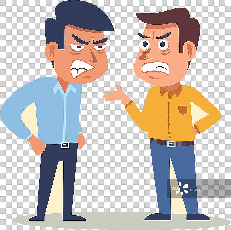两个男人争吵的卡通形象，带有愤怒的表情图片素材