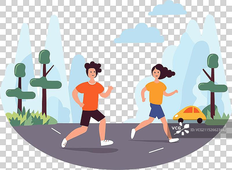 在公园一起慢跑的年轻男女图片素材