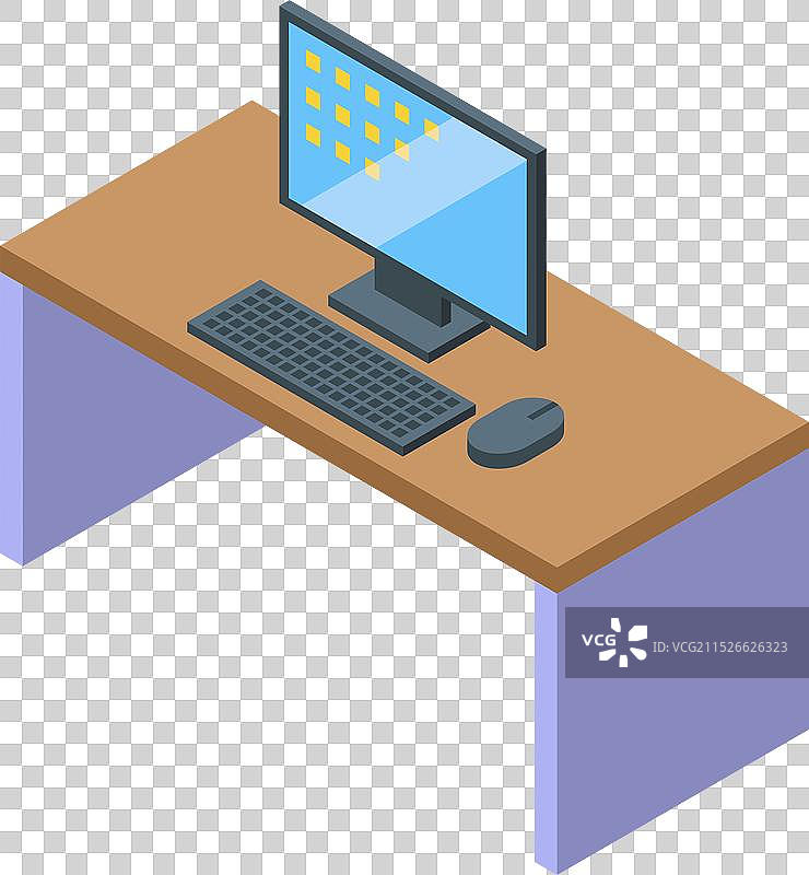 木桌上的现代台式电脑设置图片素材