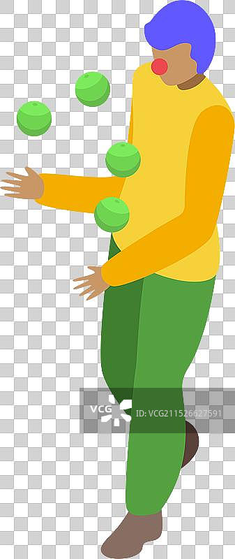 马戏团艺术家抛掷绿色球体2.5D插画图片素材