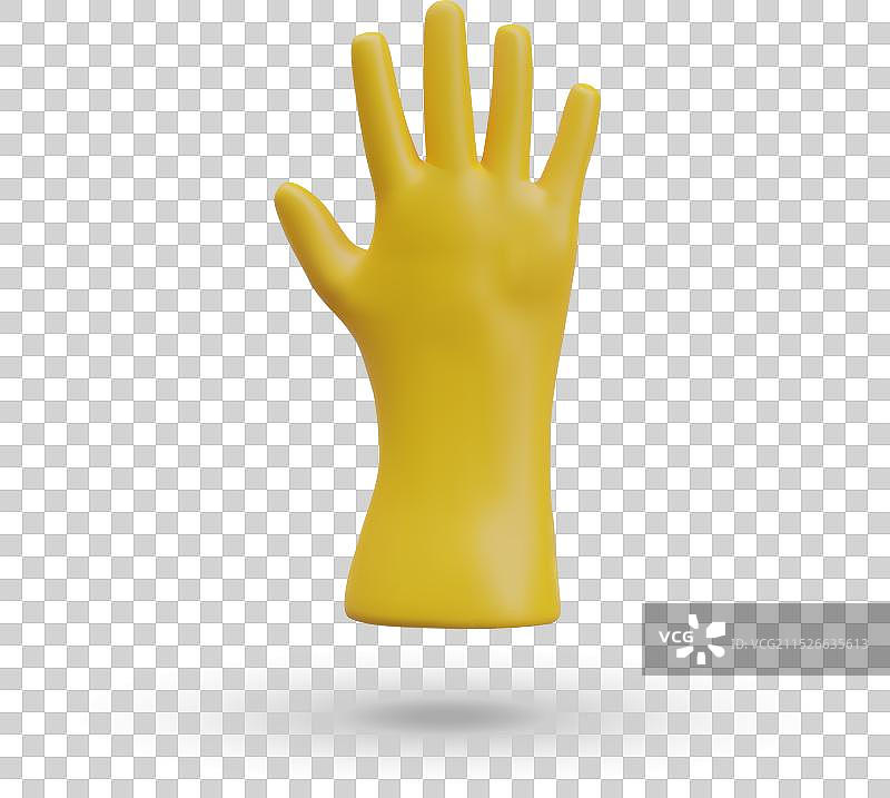 垂直位置的3D黄色橡胶手套图片素材