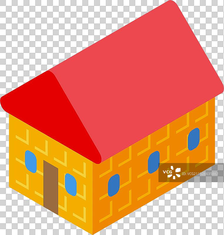 简约2.5D红色屋顶蓝色房屋图片素材