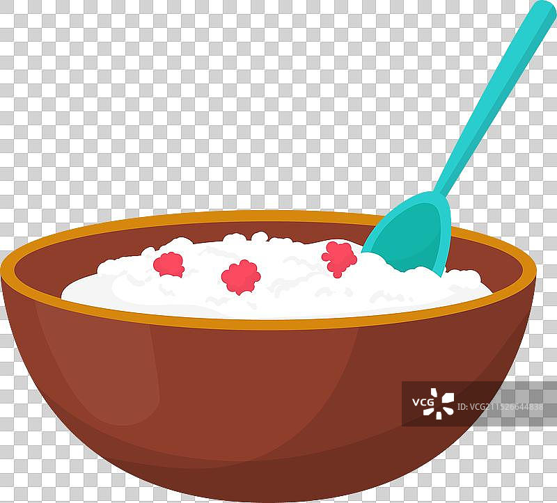 一碗带红色装饰和蓝色勺子的米饭图片素材