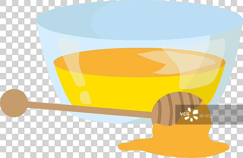 装满蜂蜜和木制勺的玻璃碗图片素材