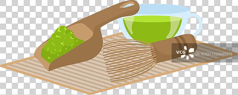 竹子上抹茶粉绿茶杯图片素材