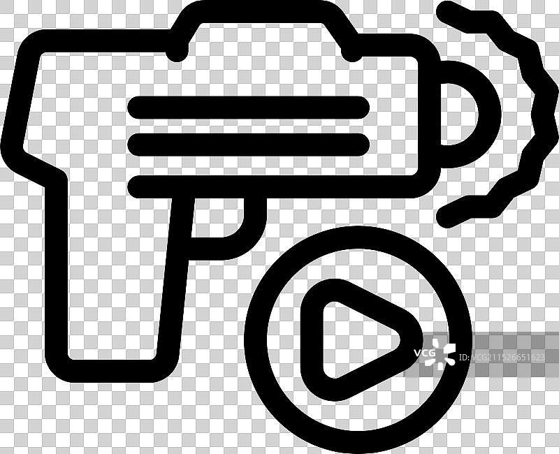带有播放按钮图标的激光标签枪射击图片素材