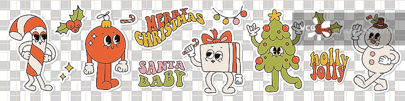 时髦嬉皮圣诞复古卡通人物图片素材