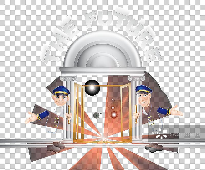 通往未来的门和门卫图片素材