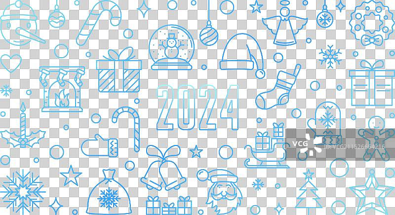 2024圣诞新年蓝色横版边框图片素材