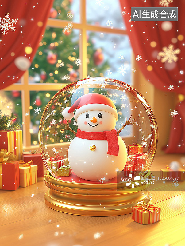 【AI数字艺术】圣诞装饰特写水晶玻璃球图片素材