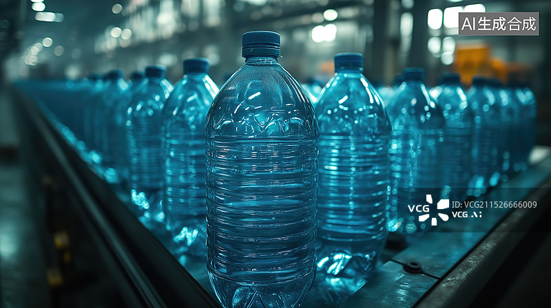 【AI数字艺术】生产线上的水瓶图片素材