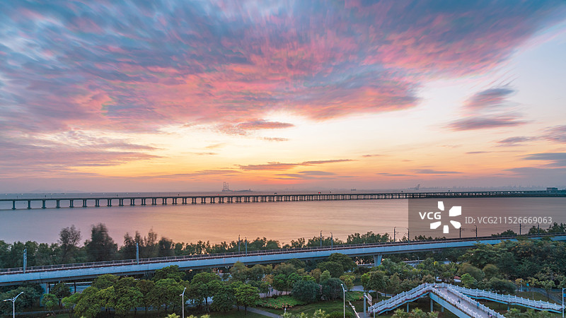 深圳西湾红树林远眺伶仃洋日落晚霞图片素材