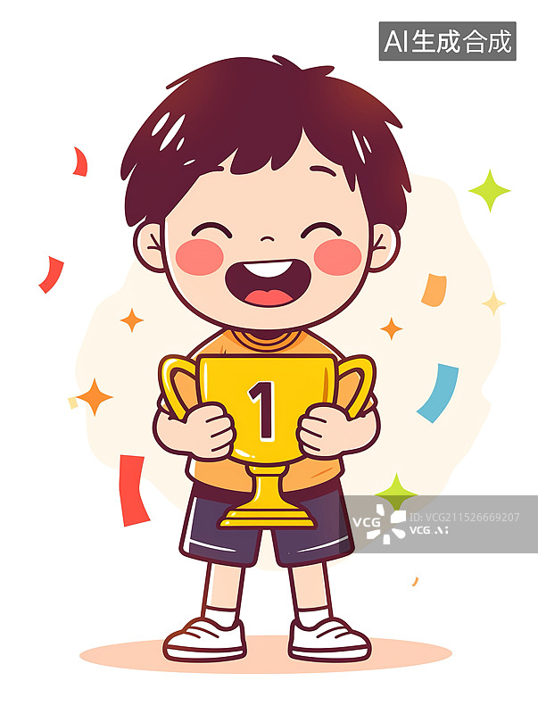 【AI数字艺术】拿着奖杯的小孩图片素材