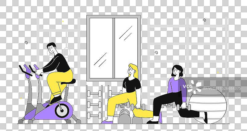 健身房里男人和女人进行有氧运动图片素材