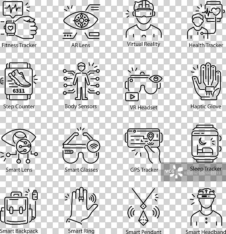 健身追踪器线性图标合集图片素材