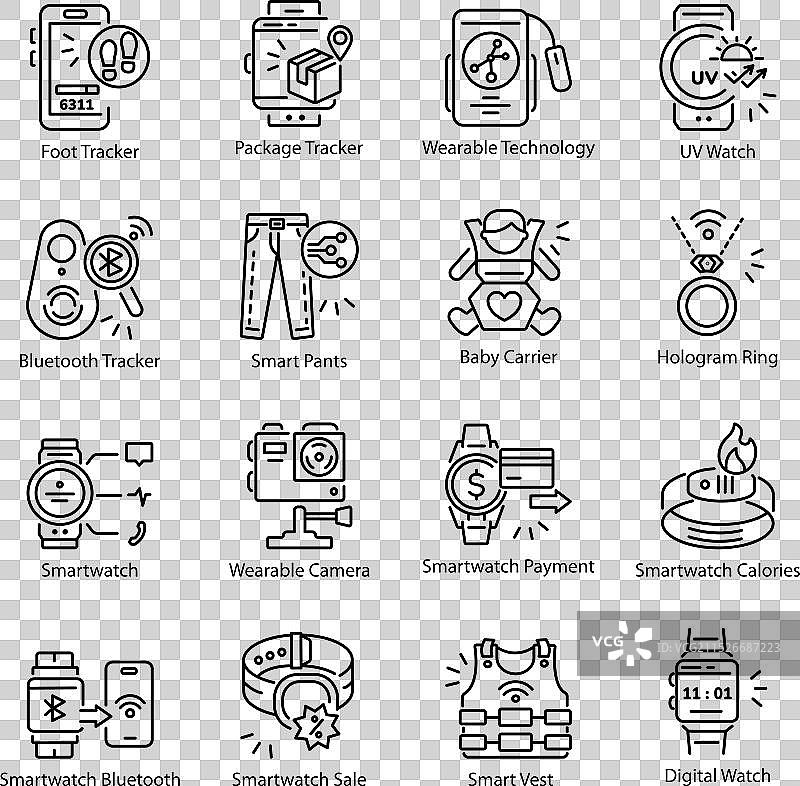 可穿戴技术线性风格图标合集图片素材