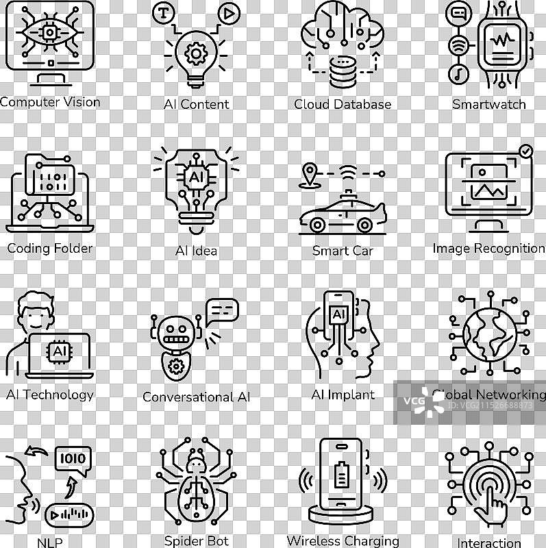 AI技术线性风格图标包图片素材