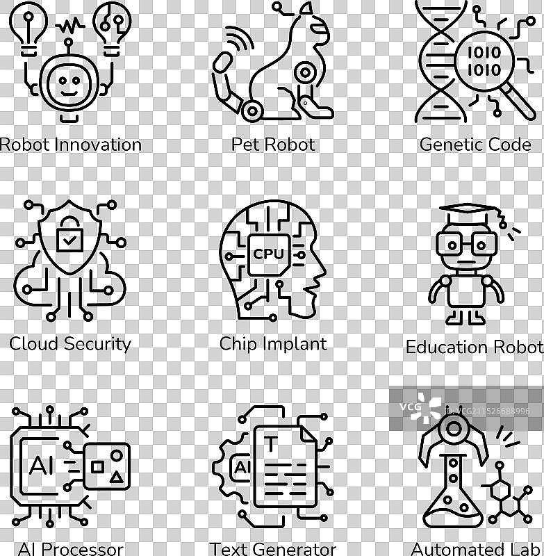 AI与机器人线性风格图标合集图片素材