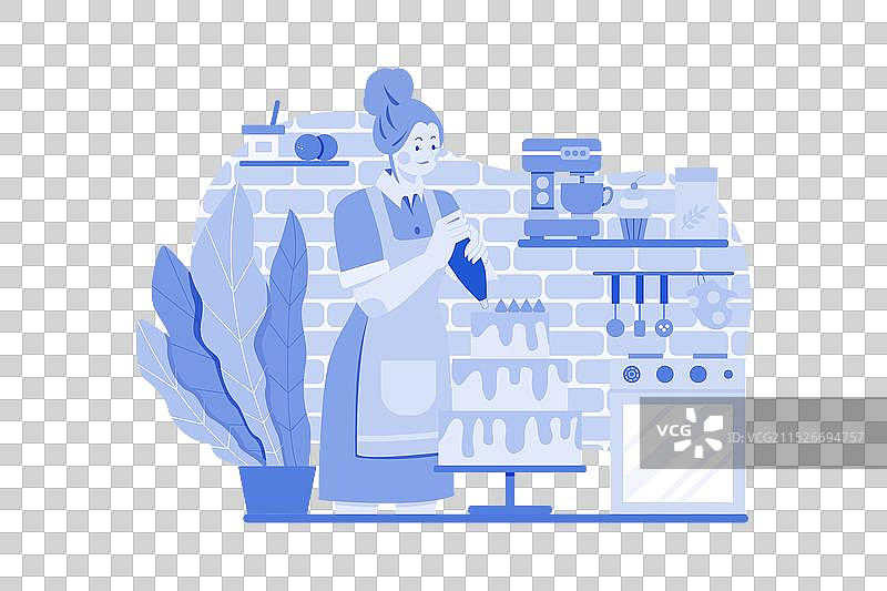 女厨师装饰蛋糕图片素材