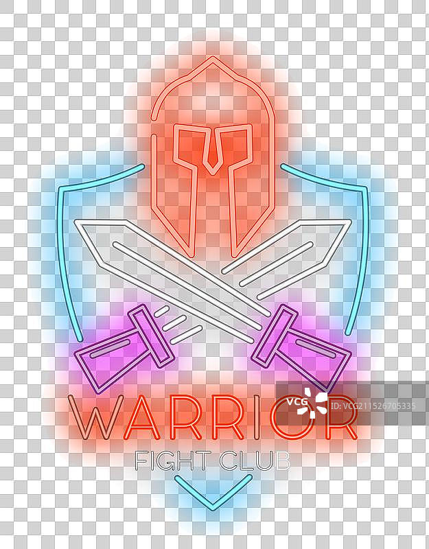 战士搏击俱乐部霓虹灯标志与砖墙背景图片素材