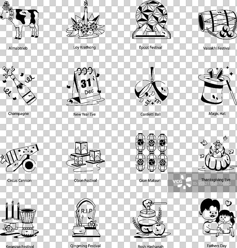 字形风格的庆祝图标合集图片素材