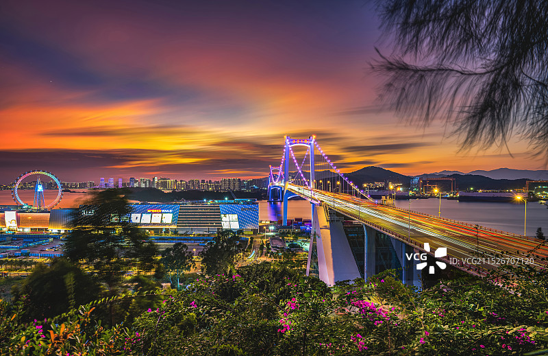 厦门海沧大桥晚霞图片素材
