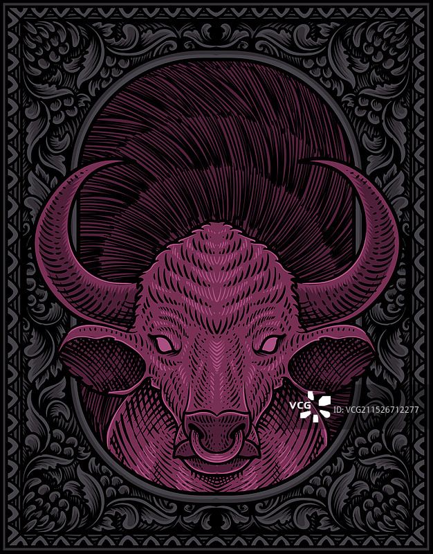 雕刻风格复古公牛图片素材