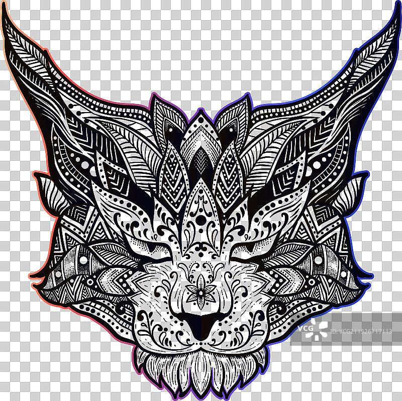 霓虹色猫咪曼陀罗图案图片素材