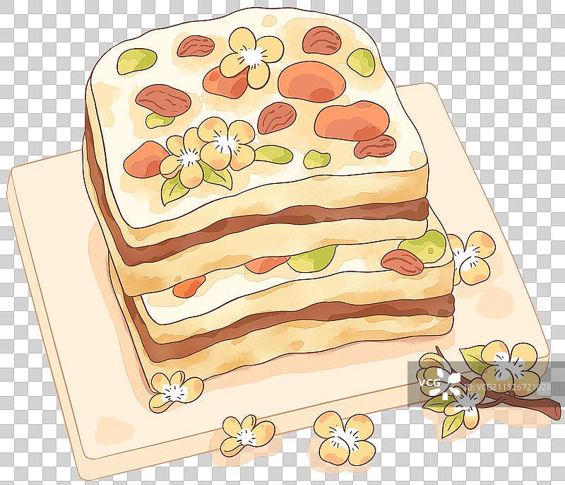 中式糕点、重阳糕、中式甜品、蛋糕水彩插画图案图片素材